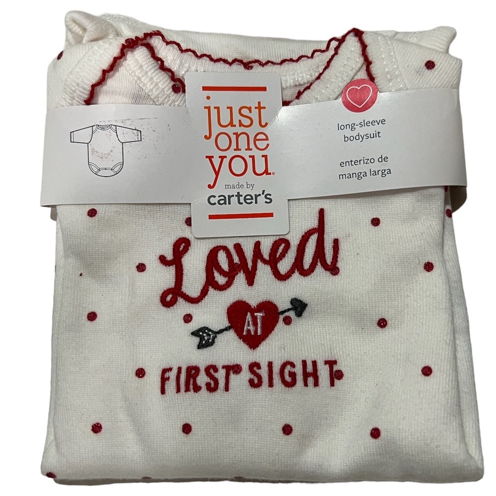 NEW Carters Loved At First Sight Long Sleeve Bodysuit Heart Glitter Polka Dots